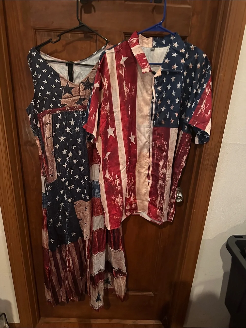 Matching set of Patriotic Stars & Stripes Dress and Button Shirt